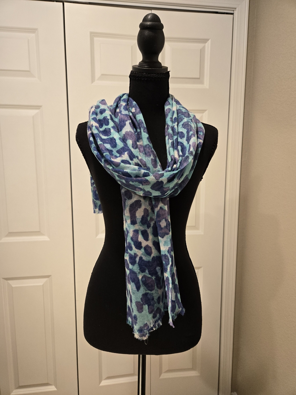 J. McLaughlin Light Blue & Navy Leopard Print Scarf
